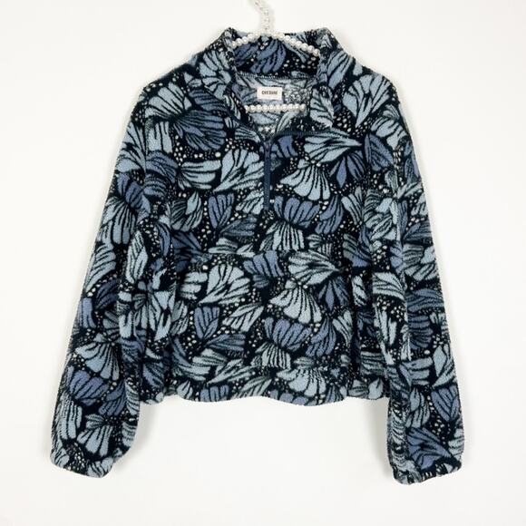 Palm Print Quarter Zip Fleece Pullover Blue Size XS - Picture 1 of 3